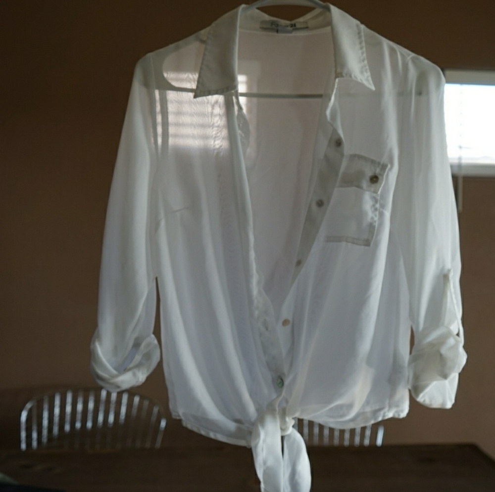 White Sheer button up. Forever 21
